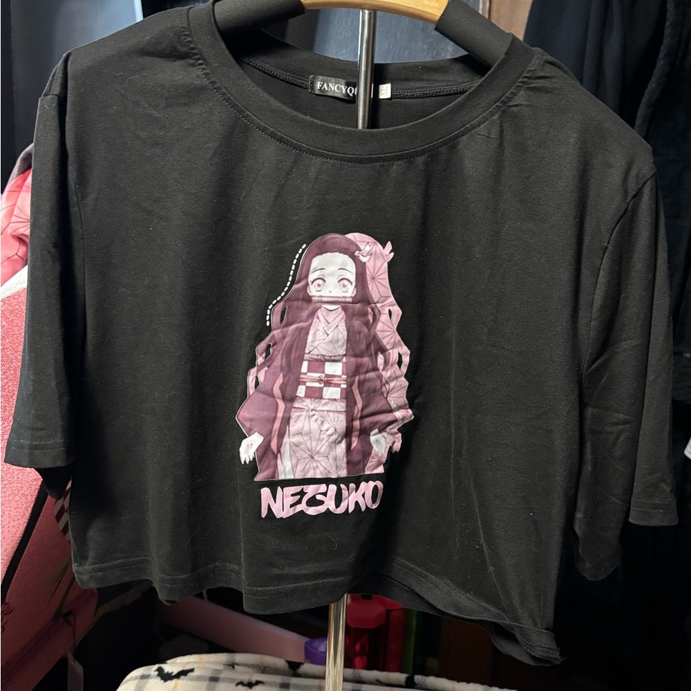 Black and Pink Nezuko Crop Top